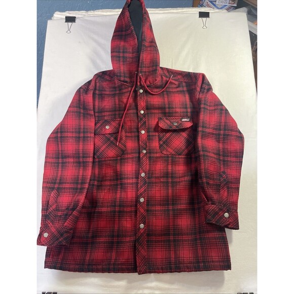 Mens Dickies Red Plaid Lined Jacket With Hood Size Large 42-44 - Picture 1 of 9